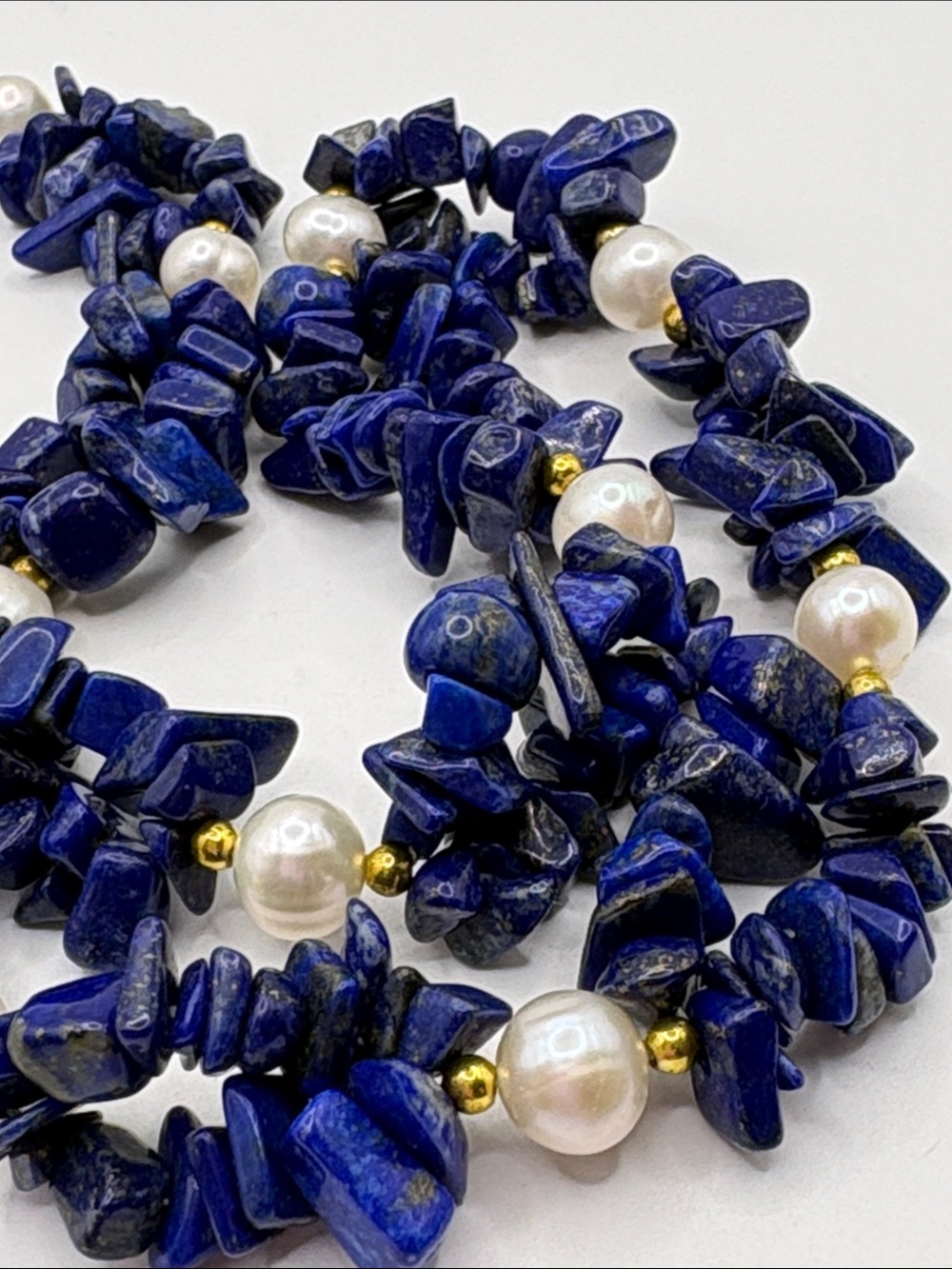 18kt Gold Plated & Lapis Chip Pearl Necklace in Deep Blue with Gold Accents 18” - Picture 5 of 9